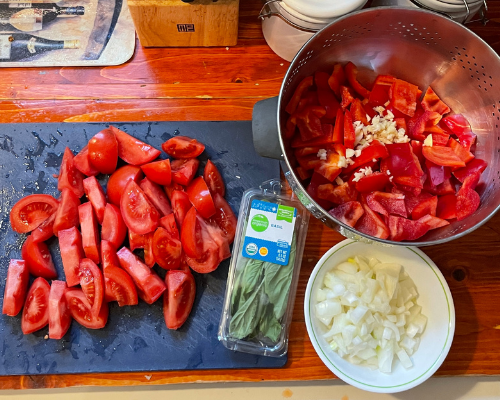 Ingredients for recipe chopped according to instructions